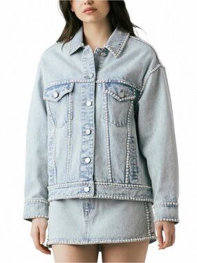 Blank NYC Light Wash Pearl-Trim Denim Jacket